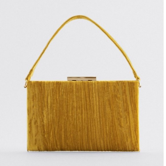 ZARA WOMEN'S MUSTARD YELLOW VELVET HANDBAG - Picture 2 of 5